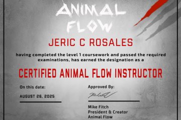 Jeric Rosales's Animal Flow certification for personal training.