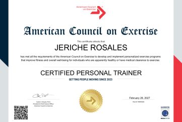 Personal trainer certification for Jeric Rosales.